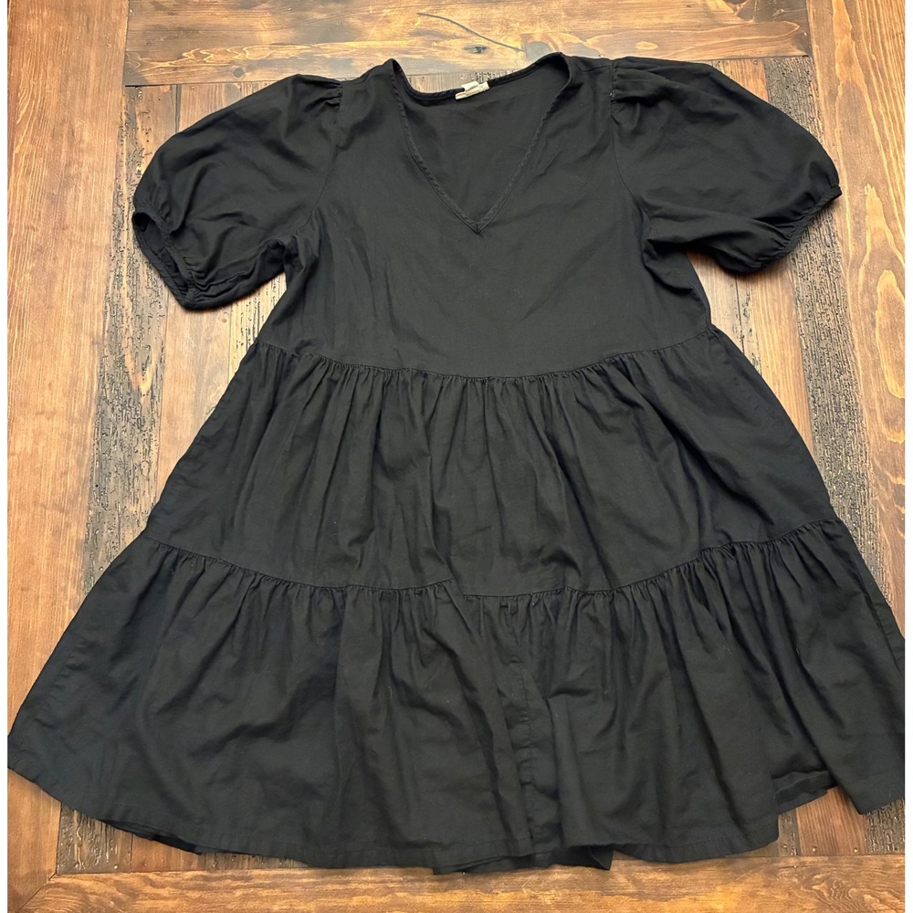 Ana Tiered Dress VNeck Puff Sleeves Mini Women's Size Medium Oversized Babydoll - Picture 2 of 5